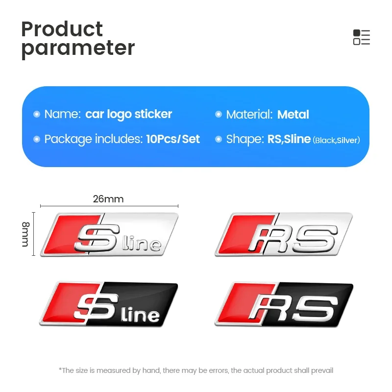3D Metal Car Sticker Sport Style Auto Interior Emblem Badge For Audi A7 A8 A3 A4 A5 A6 TT Q3 Q5 Q7 A1 B5 B6 B7 B8 B9 8P C6 C5 C7 view 3