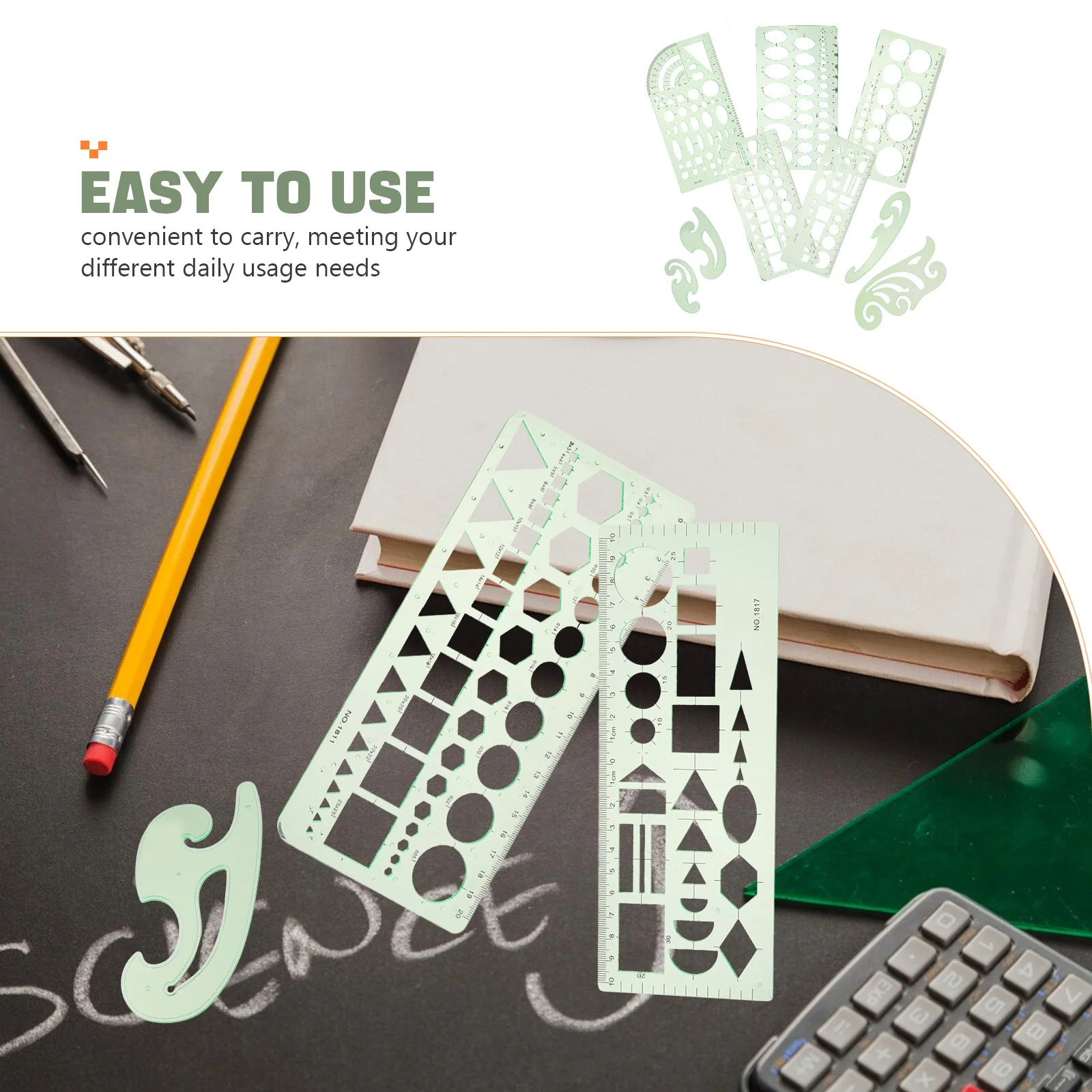 9 Stück kreisförmige ovale Zeichenvorlagen aus Kunststoff, Schablonenlineale für Künstler, Ausarbeitung, Geometrie, Zeichenwerkzeuge, Zubehör