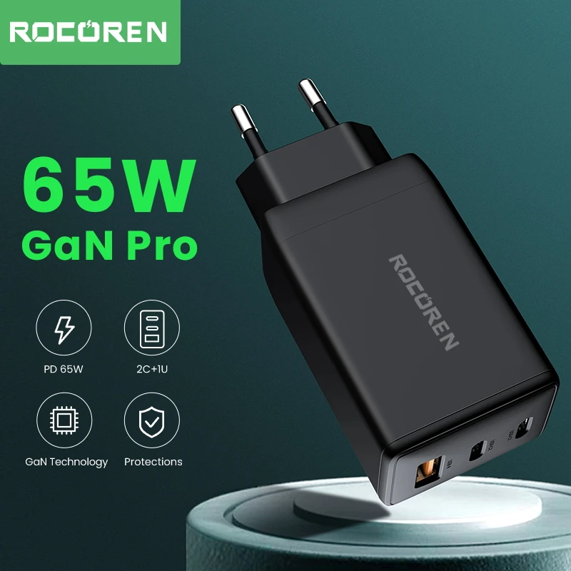 Rocoren 65W GaN USB Type C Charger Quick Charge PD 3.0 QC4.0 USBC Fast Charging USB Charger For iPhone 15 14 Pro MacBook Samsung