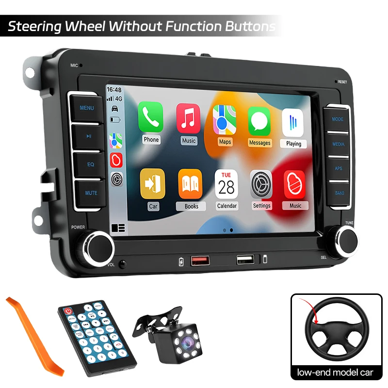 Hippcron 7 inch Autoradio Draadloze Carplay Android Auto 2din Multimedia MP5 Speler voor Volkswagen Seat Skoda Passat Golf POLO