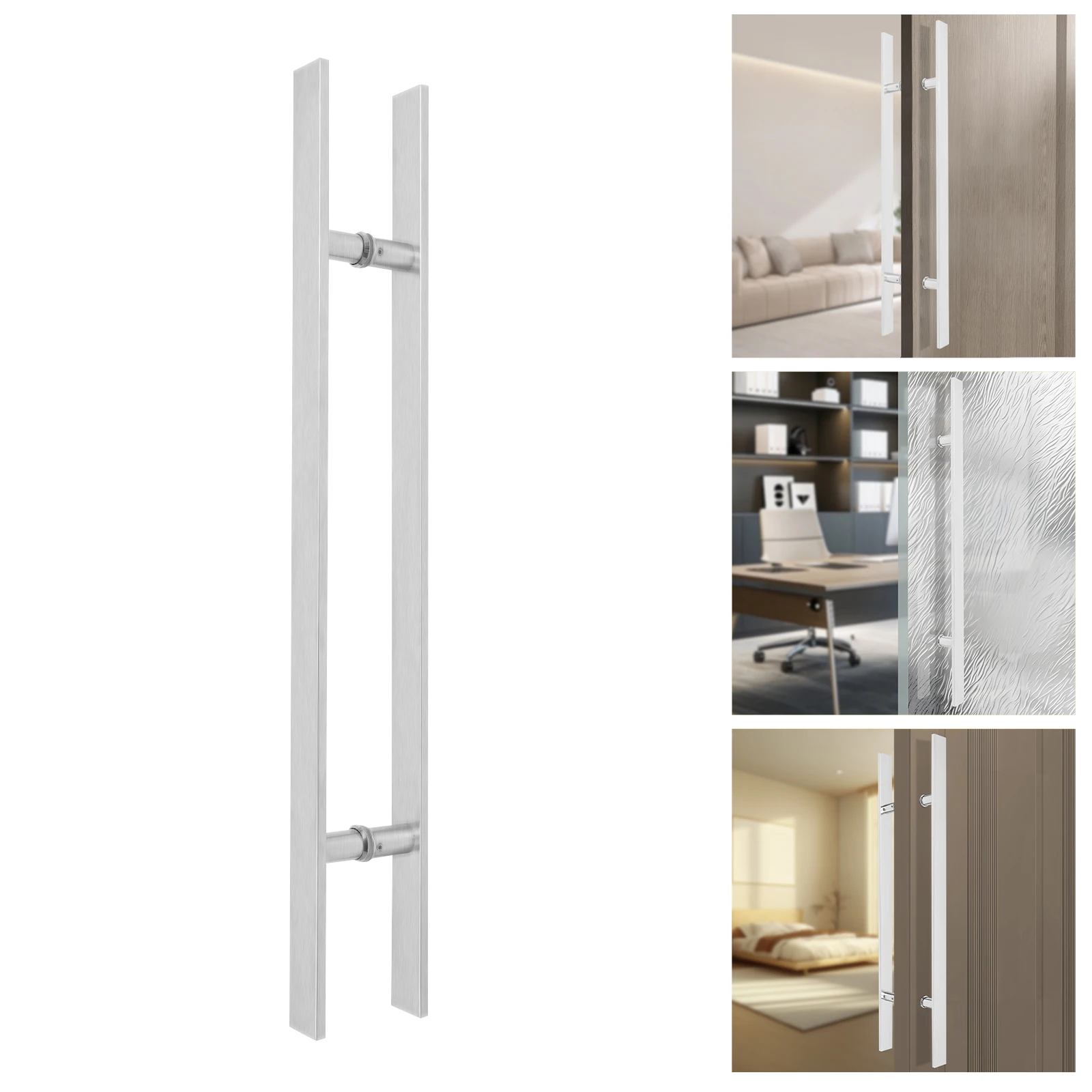 

Серебристая/черная ручка для двери H-образной формы, 31,3*1,6*0,4 дюйма, двухсторонняя дверная ручка из нержавеющей стали для входной двери