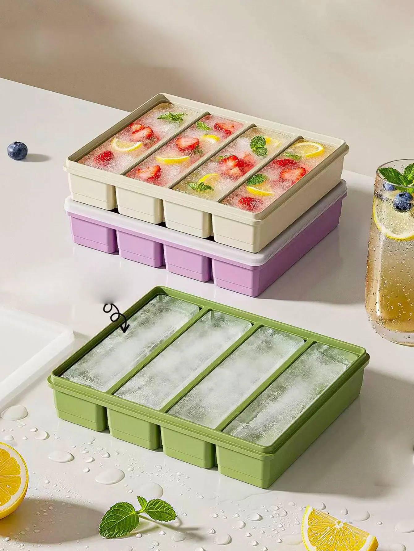 Long Strip Ice Cube Mold Silicone Ice Brick Home-Made Refrigerator Ice Tray Large Capacity Food-Grade Tool 1 Piece