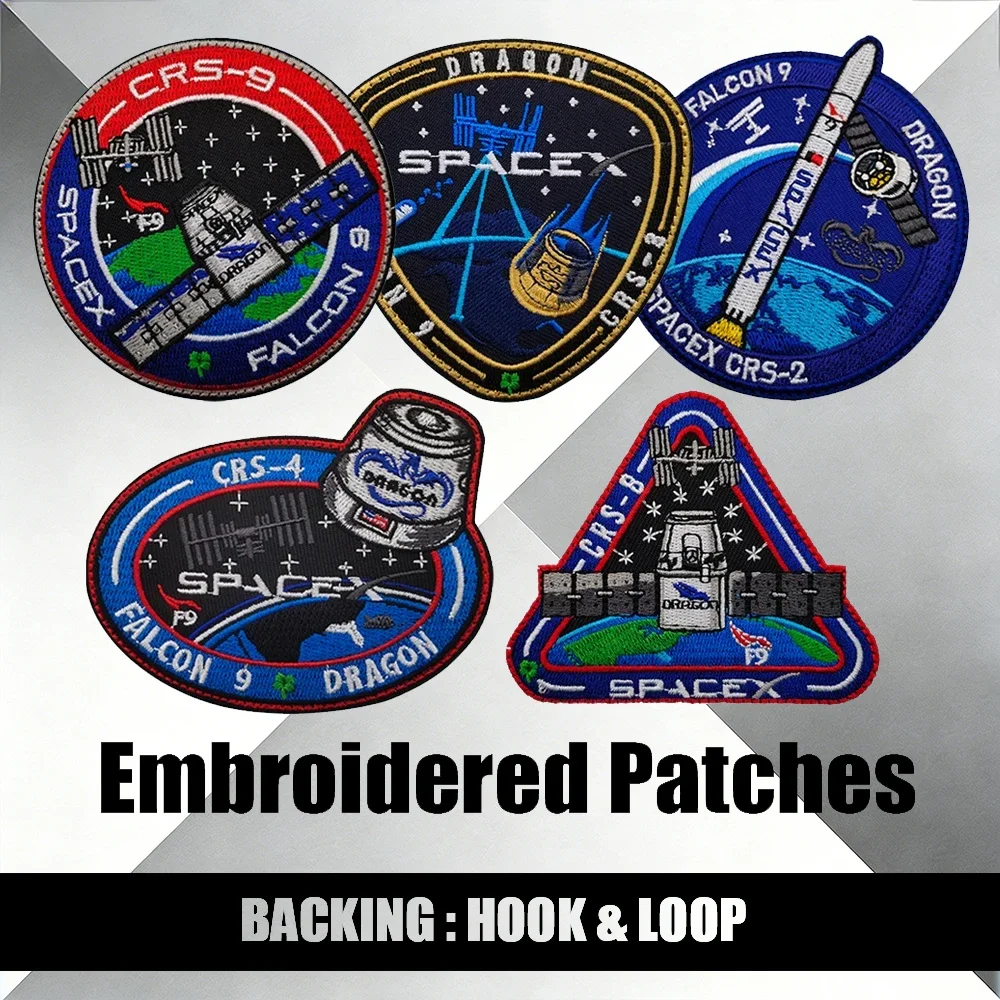 

Вышитые нашивки SpaceX Crew Dragon - значки миссий CRS-2, CRS-4, CRS-8, CRS-9, тактические нашивки на липучке, коллекционные космические сувениры