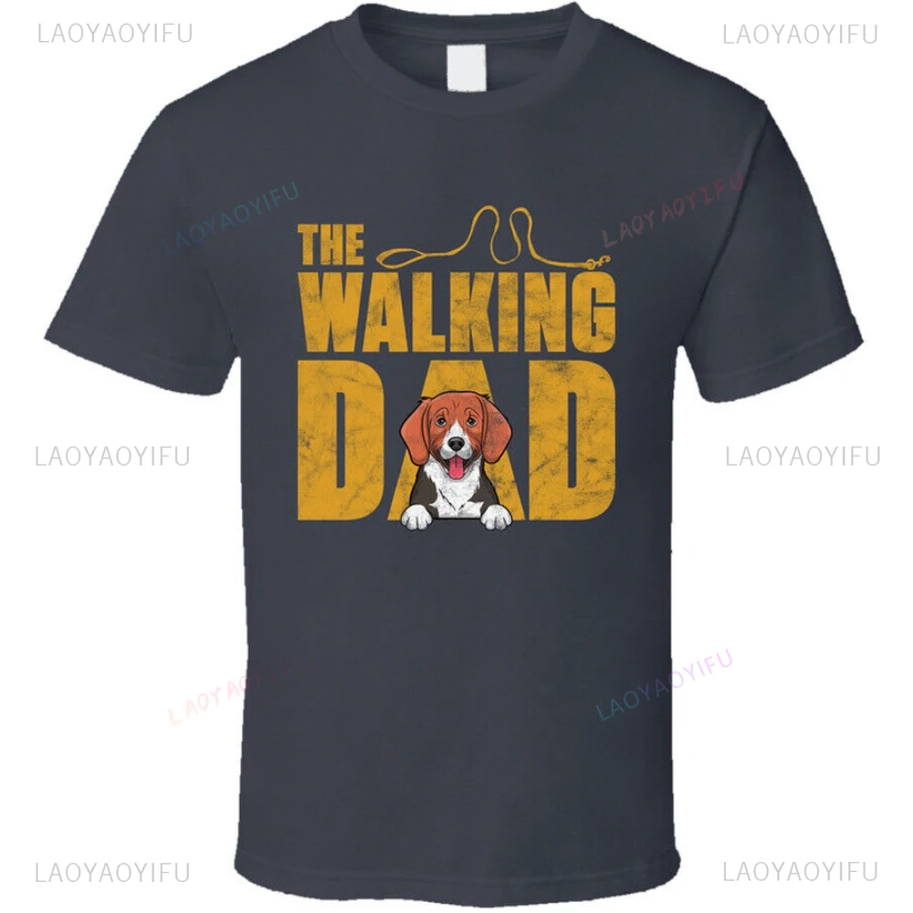 

Beagle Walking Dad Worn Look Топы Футболка Милая собака с мультяшным рисунком Футболка с принтом Топы Подарок на День отца для папы Мужчины Хлопок