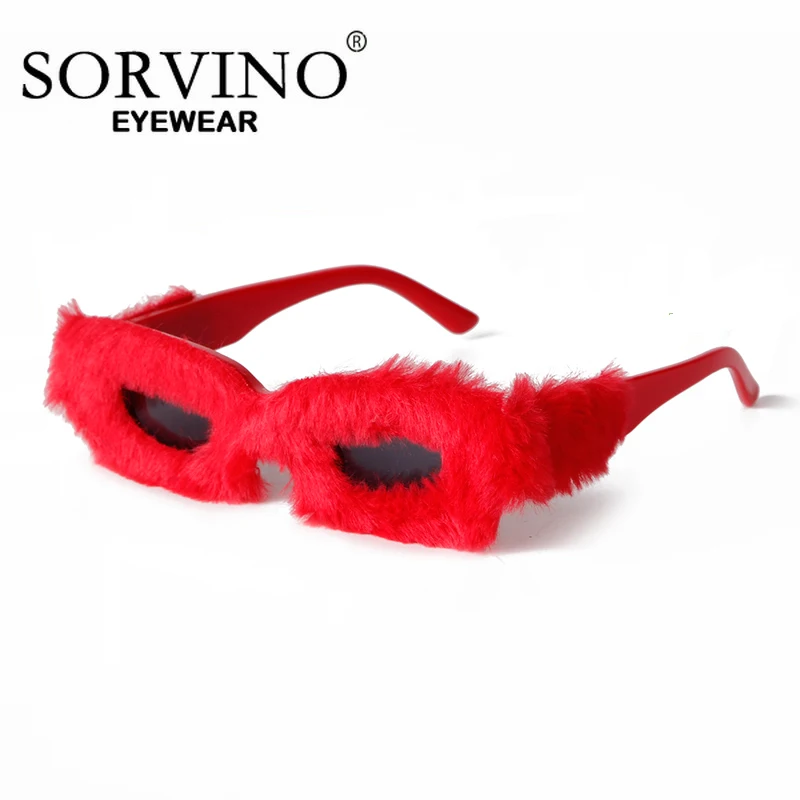 SORVINO Fashion Winter Protection Keep Warm Velvet Sunglasses Women Red Shades UV400 Decoration Dance Partry Sun Glasses Female