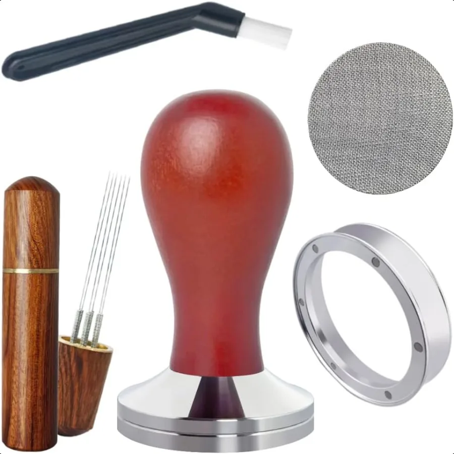 

5Pcs Set Espro Tamper 51mm Accories Kit 51mm Coffee Tamper Espro Tools Set with WDT Tool Puck Screen Dosing Funnel Clean Brush
