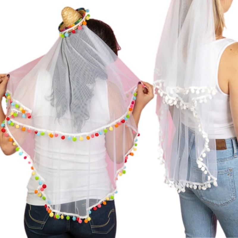 Mexican-style Bridal Veil for Wedding Party Mini Sombrero Hat Dia Muertos Luau Event Costume Hat Lady Carnival Veil