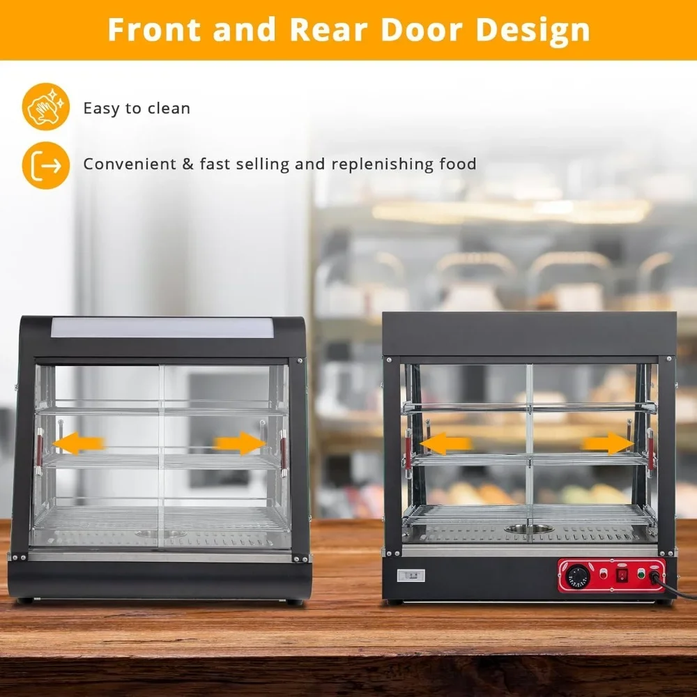 Vitrina de pastelería, expositor de calentador de alimentos eléctrico comercial de 3 niveles, estantes extraíbles ajustables, vitrina de refrigerador