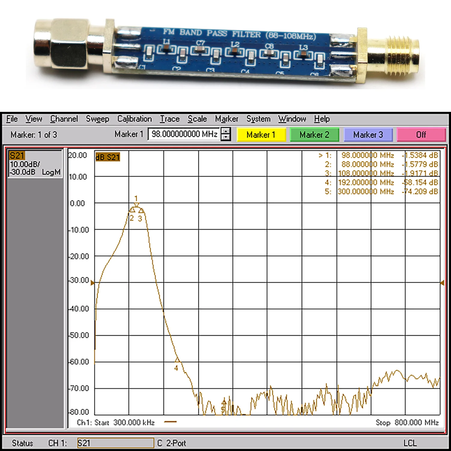 88-108MHz FM Bandpass Filter SMA - LC Filter FM BPF For FM Transmitter/Receiver, RF Front-End Filtering HAM & Broadcast