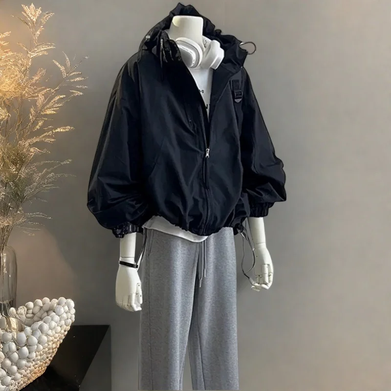 Faionable ort Jaet da donna Autunno 2025 Street Sport Casual Cerniera lunga Sve con cappuccio Lunghezza regolare Guangzhou Tredicante...