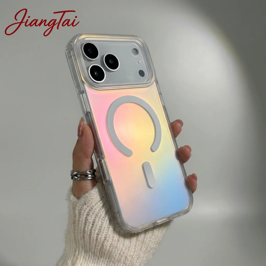 Sun Set Sky For Iphone 17 Pro Max Laser Color-Changing Matte Phone Case Magnetic Cover  Gradient Geometric Colors plating cases