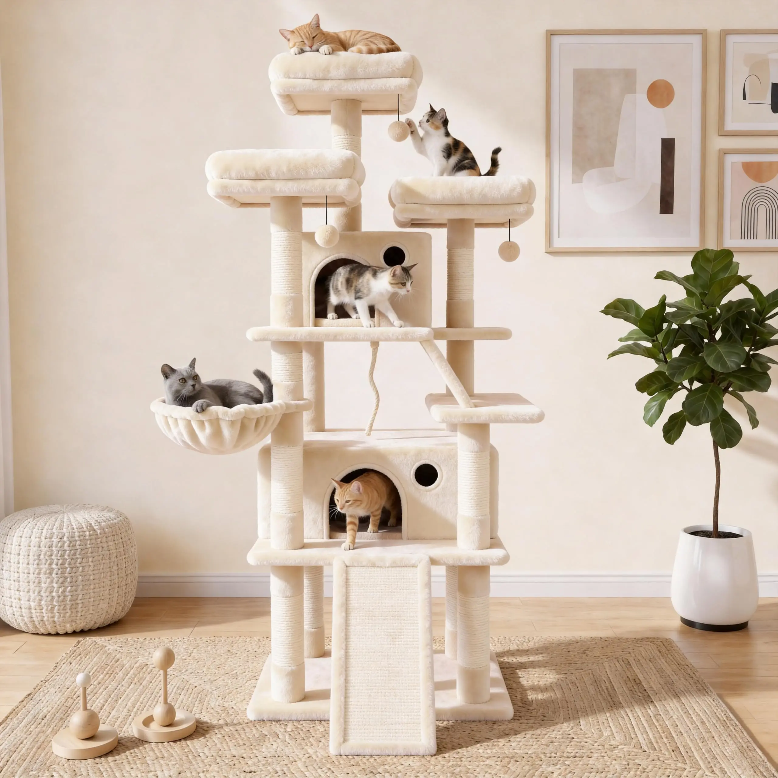 70 Inch Tall Cat Tree Tower for Indoor Cats, Multi-Level Large Cat Condo with Scratching Posts, Hammock & Perches