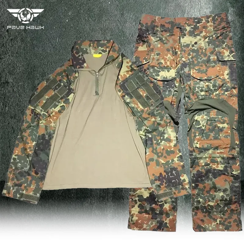 G3 Frog Suit Set Men's Breathable Training Long-sleeve Tops+Multi-pocket Hunting Cargo Pants Outdoor Camping Camouflage Work Set