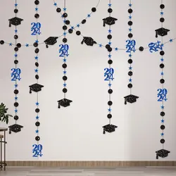 4M Glitter Paper Black Gold Graduation Garlands Streamer 2024 Graduation Party Hanging Ornaments Home Decoration