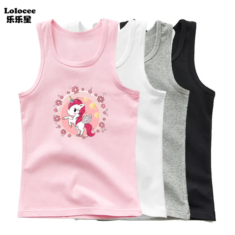 Kawaii Girls Singlet Cute Unicorn printed Girls Tank Tops Kids Sleeveless T-shirt Children Fashion Party Clothes