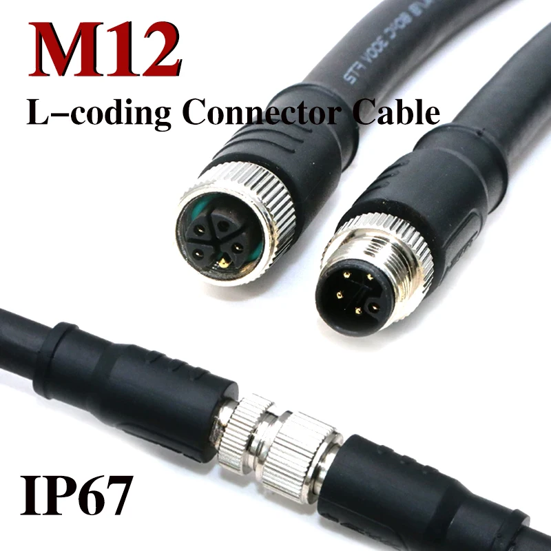 IP67 Waterproof M12 Connector Shielded Cable M12 L-Coding Male Female Connection Wire Straight Head/Elbow 20AWG 5Pin (4+PE)