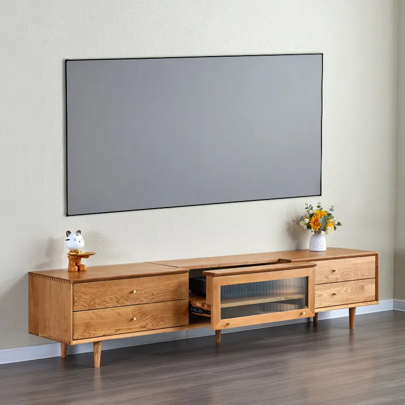 Laser projection TV cabinet Intelligent short focus Nordic solid wood custom power amplifier cabinet Oak special furniture