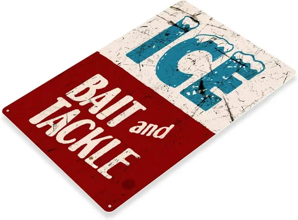 

Tin Sign Ice Bait Tackle Retro Fish Fishing Tackle Metal Sign Decor Marina 8x12inch