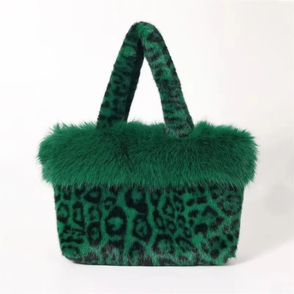 Modische Leopardenmuster-Fell-Tragetasche Warme Weiche Schultertasche Große Kapazität Flauschige Handtasche für Damen – Detail 17
