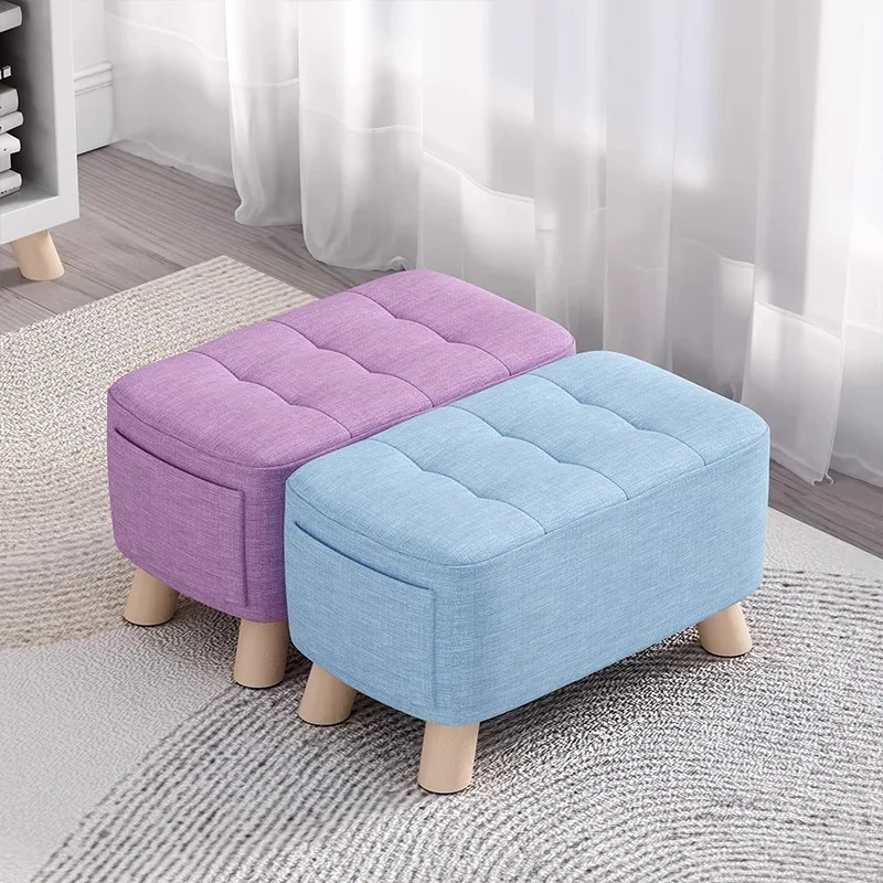 

Household Fabric Small Stool Doorway Shoe Changing Stool Low Stool Footrest Soft Seat Leg Sofa Stool Footstool Solid Wood Small Bench