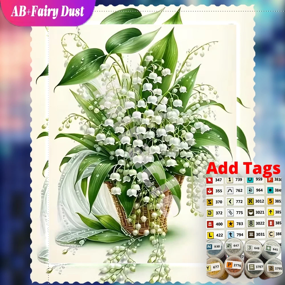 Romantic lily of valley bouquet Flower AB Fairy Dust Diamond Mosaic Full Square Round Painting Home Decor