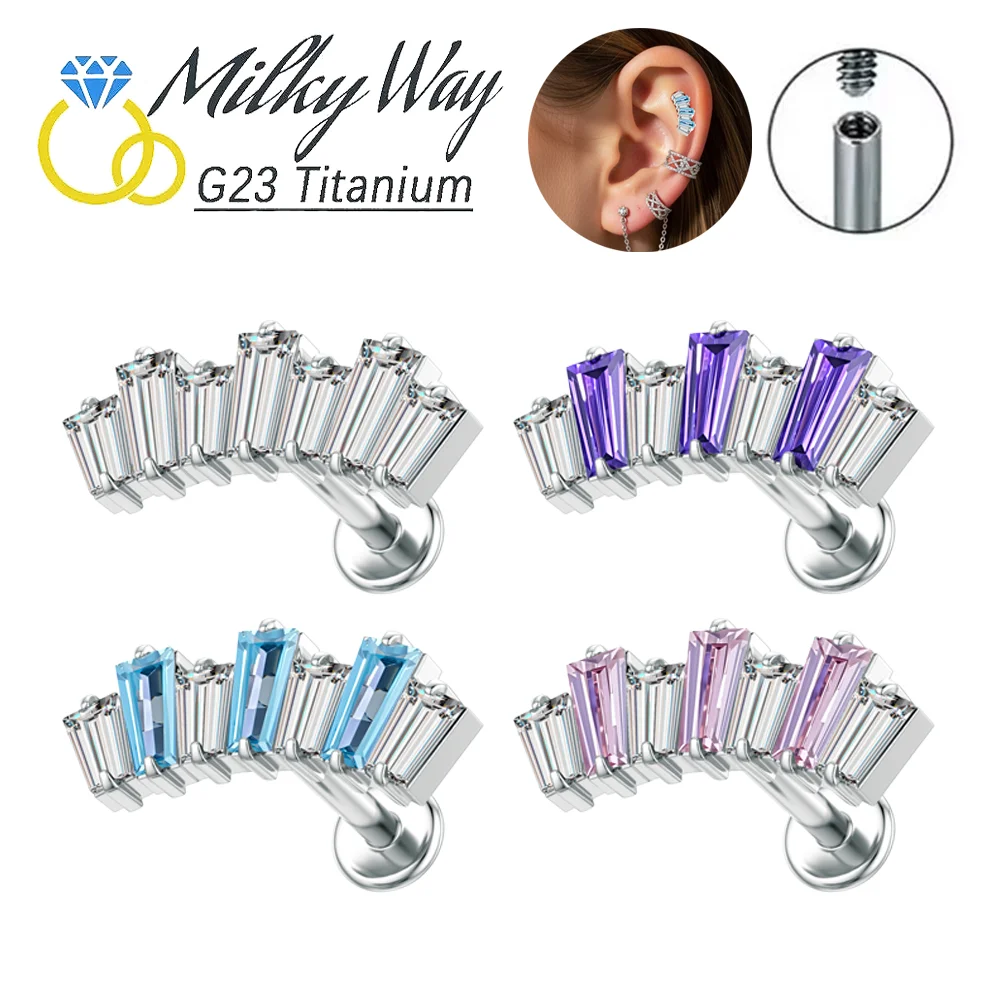 

F136 Titanium Ear Cochlear piercing 16G Earrings Sugar Cube Zirconia CNC Crafted Luxury Women's Piercing Jewelry