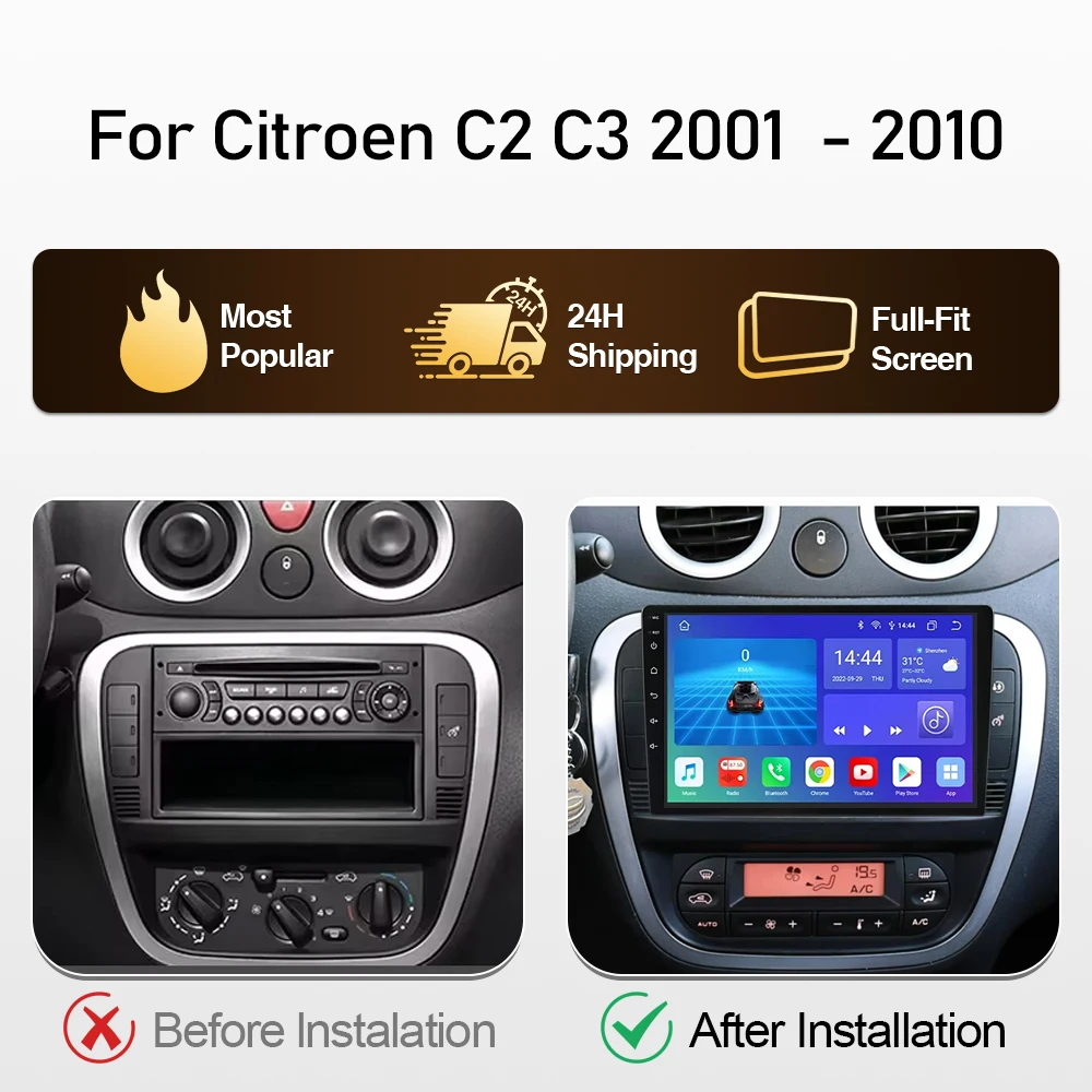 Car Radio For Citroen C2 C3 2001 2002 2003 - 2010 Carplay Android DSB Multimedia Screen GPS Autoradio Player Stereo 5G WIFI DVD