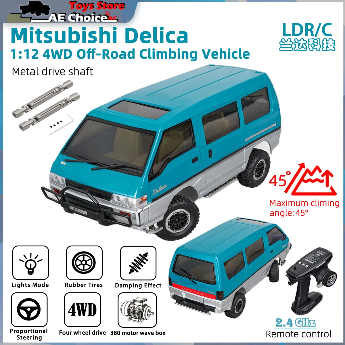 LDRC LD1296 1/12 Scale RC Car RTR 2Speed Transmission Metal Gearbox Motor Esc Servo 2.4G with LED Light Toys Gifts for Adults