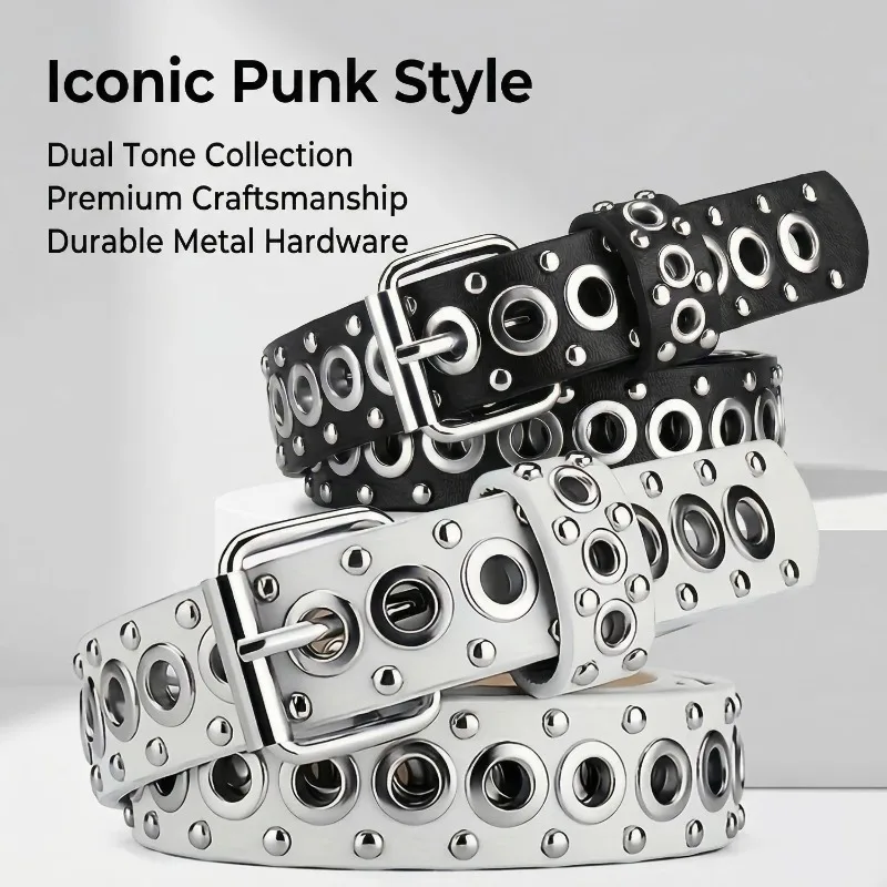 New European  American Style Metal Eyelet Stud Belt Fashionable Versatile Decorative Belts High-End Women's Buckle Belt view 5