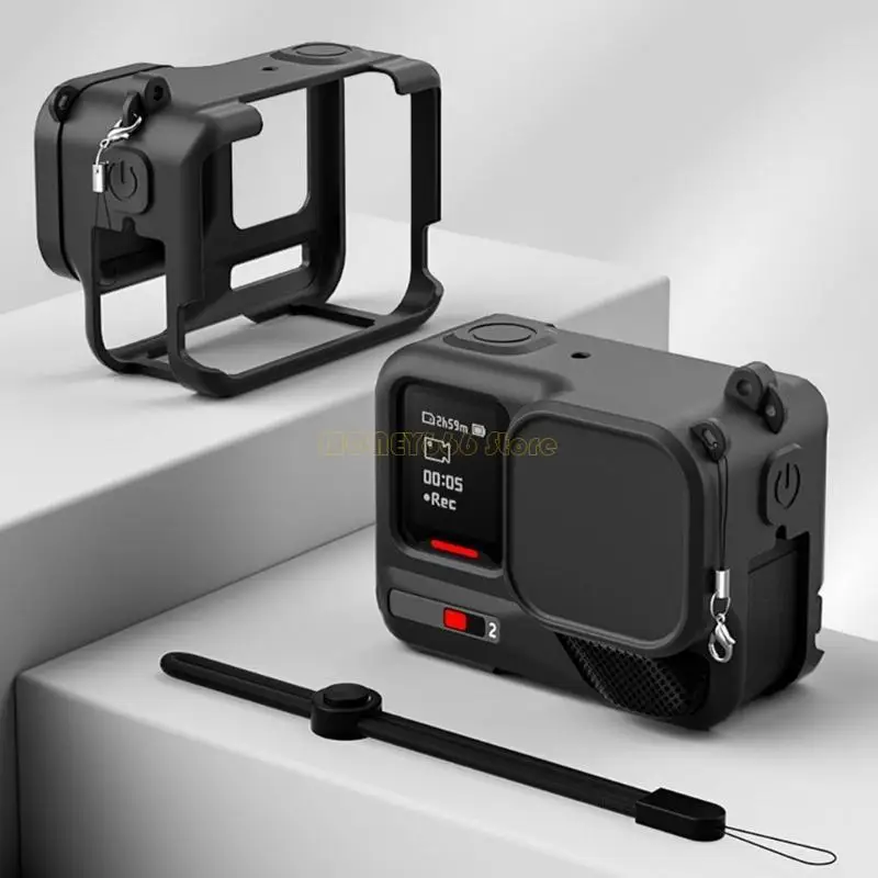 F62C 1 قم بتعيين حالة وقائية للسيليكون لكاميرا الحركة مع واقي العدسة وحبل الحبل المفقود المفقود