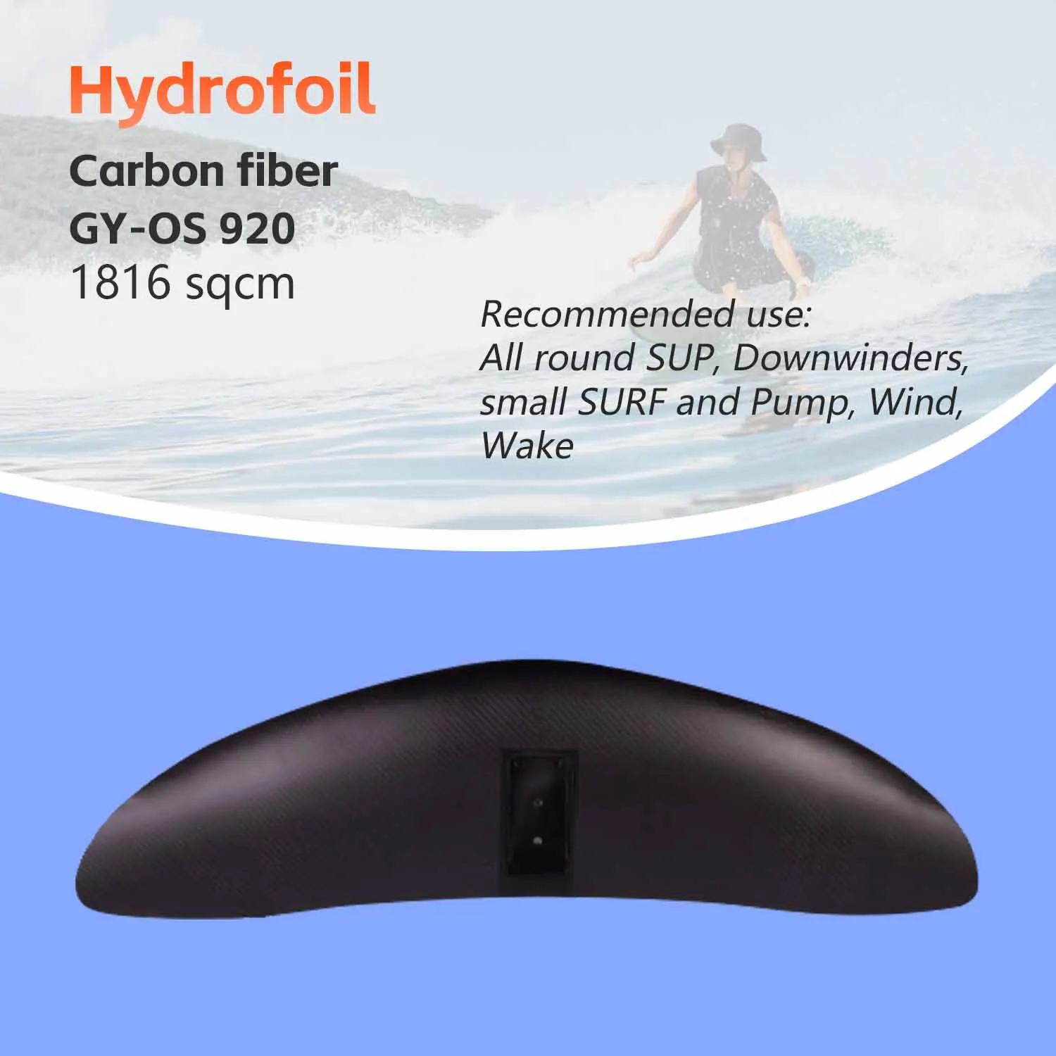 Customizable Carbon Fiber Hydrofoil Surfboard GY-OS920 1816 sqcm Front Wing SUP Factory Price Kitesurfing Accessory