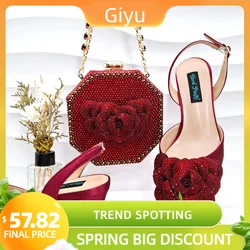 Doershow nice African Shoes And Bag Matching Set With wine Hot Selling Women Italian Shoes And Bag Set For Wedding  HYD1-22