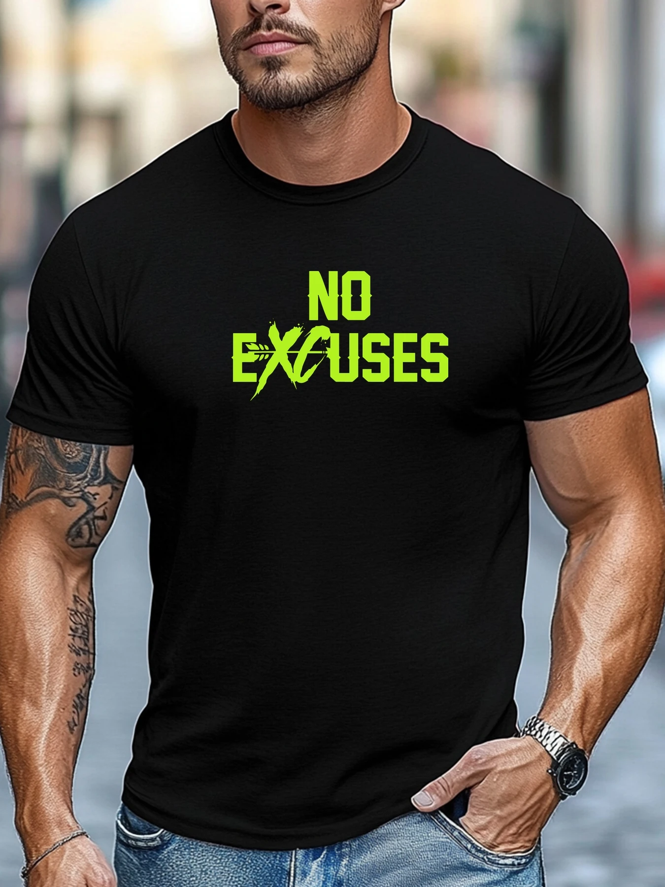 

Мужская футболка с коротким рукавом NO EXCUSES Graphic 100% хлопок Summer Soft Comfort Fit Круглый вырез Повседневная дышащая футболка Топы для ежедневного ношения