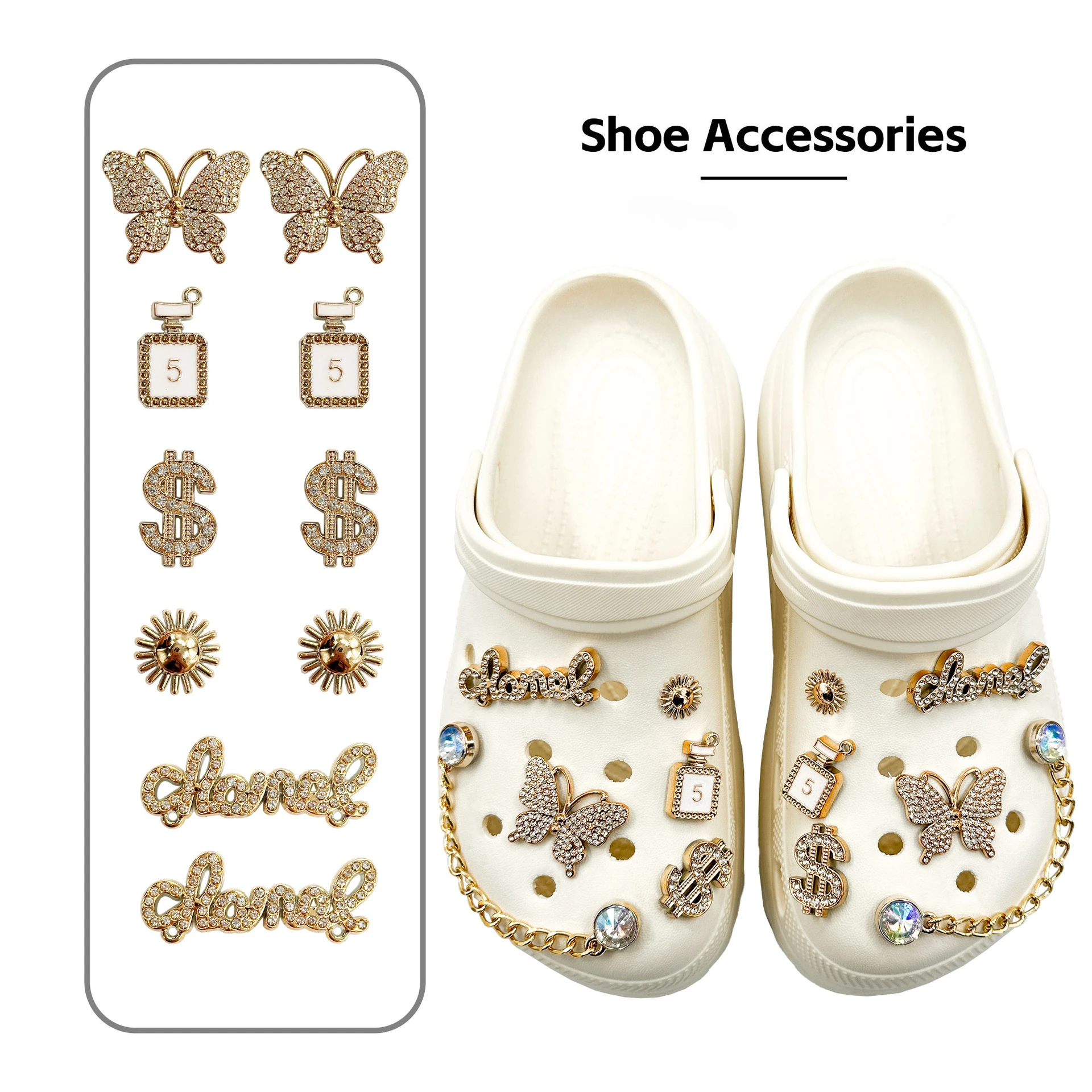 DIY Golden Butterfly Diamond Shoe Charms Set - Fashion Shoe 