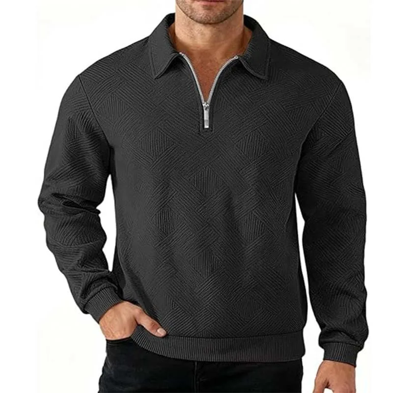 Men's Quarter Zip Knit Sweater Polo Collar Long Sleeve Pullover Casual Solid Color Lightweight Jumper Spring Autumn view 4
