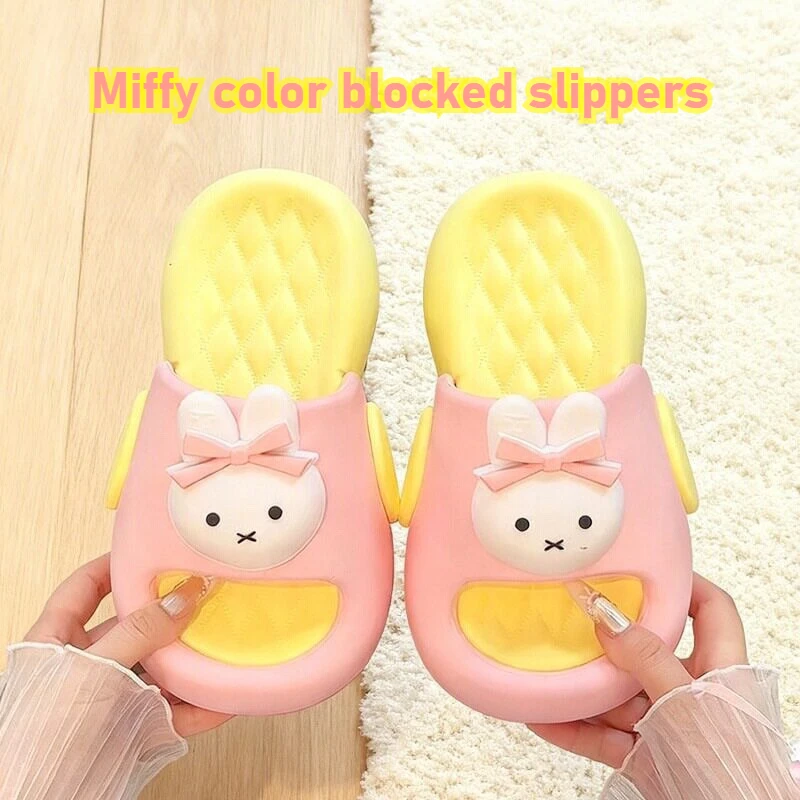 Miffy Thick Sole Slippers 2026 New Cartoon Bunny Color Block Non Slip Summer Indoor Outdoor Slides Kawaii Gift for Women