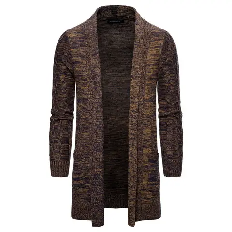 Men's Long Knitted Sweater Coats Casual Cardigan Men's X-long Knitted Cardigan Coat Solid Color Sweatercoat