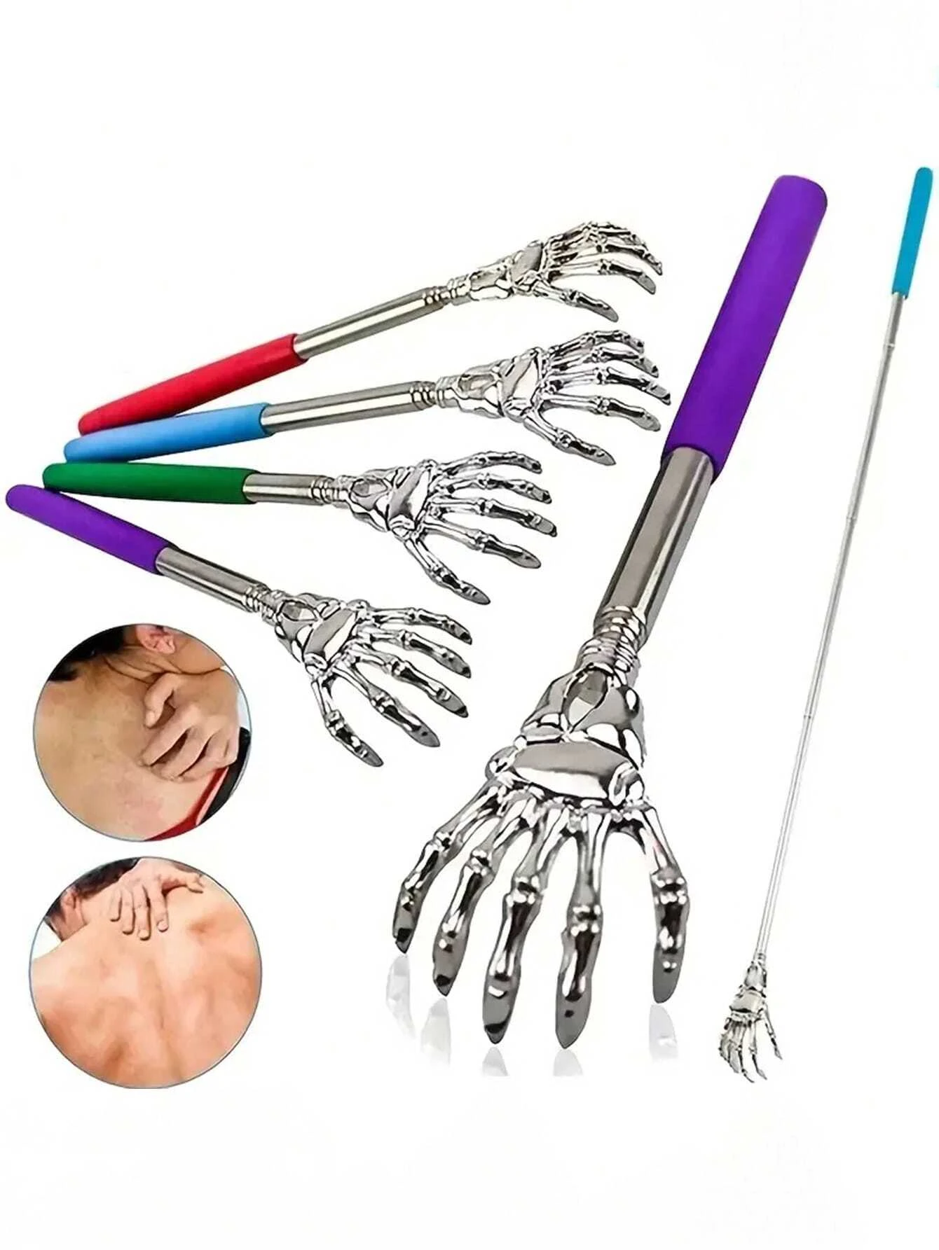 1 Retractable Back Scratcher, Stainless Steel Portable Telescopic Rubber Handle Back Scratcher, Suitable for Thanksgiving, Birth