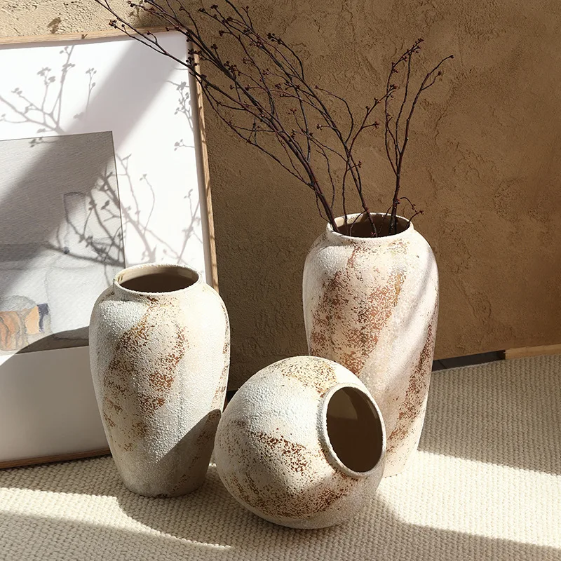 

Ceramic Vase Retro New Chinese Style Pottery Jar Wabi-Sabi Style High-End Flower Arrangement Vase Living Room Decorative Ornamen