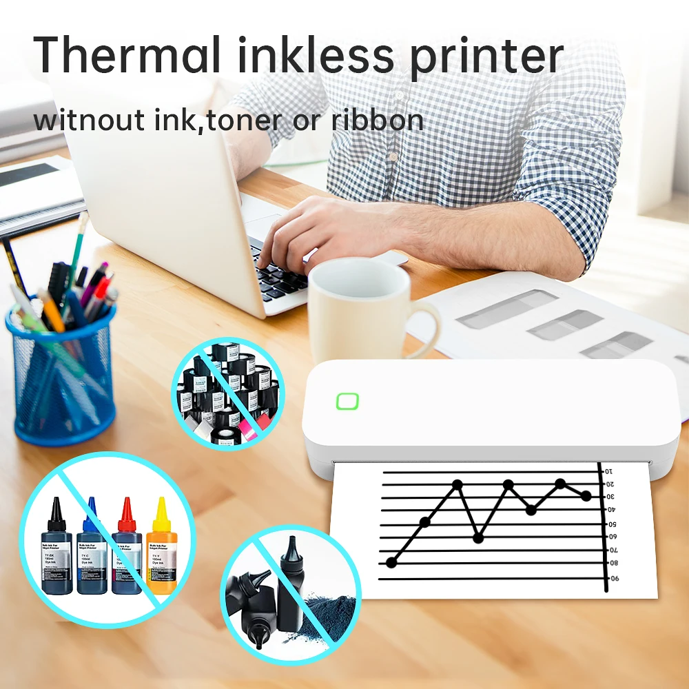 Marklife Thermal Inkless Printer A4&Tattoo Maker Mini Portable Bluetooth Wireless Used For School Office Small Business Machine