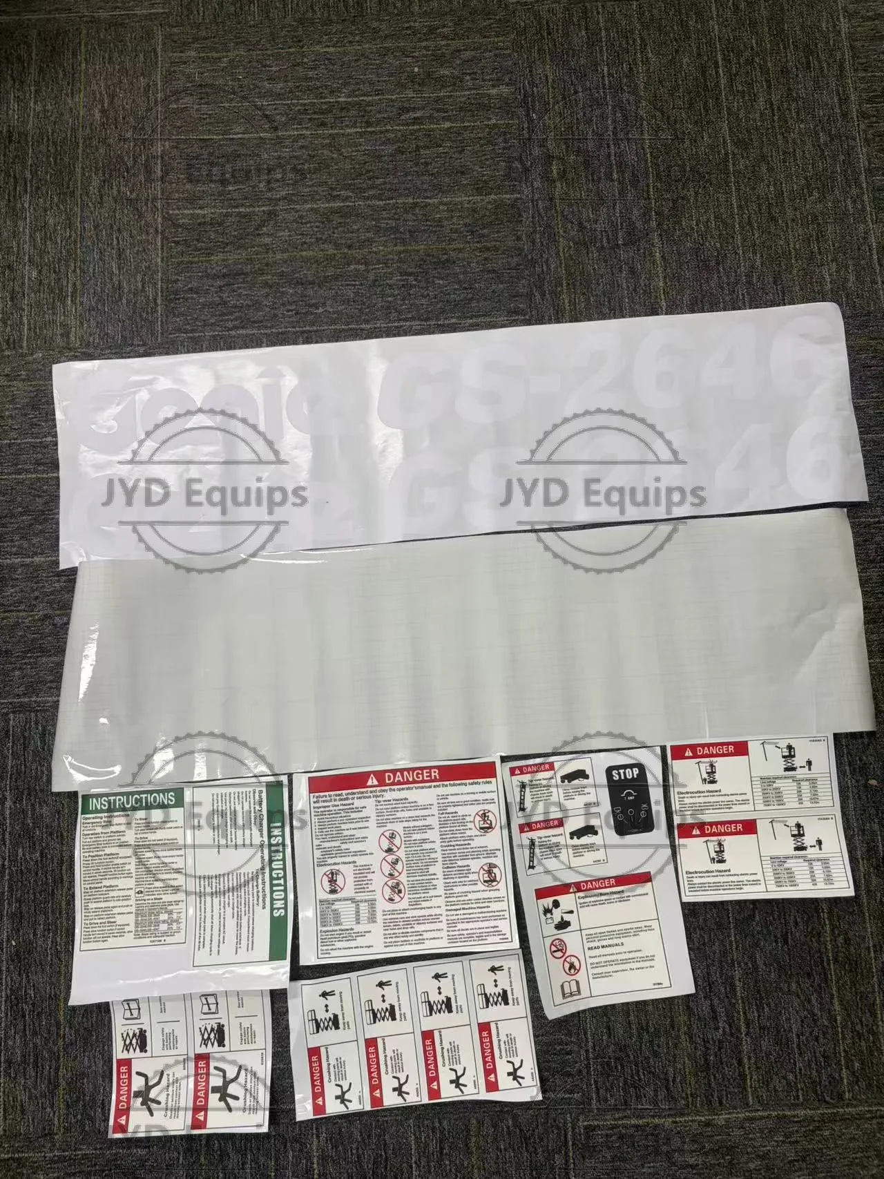 Full set decals (text decals & model decals) for Genie GS2646 scissor lift, production lead time 1 week