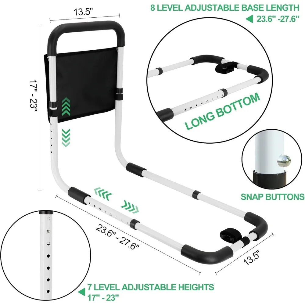 Rail de sécurité de lit réglable pour personnes âgées et adultes, poignée de prévention des chutes avec poche de rangement, Installation sans outil