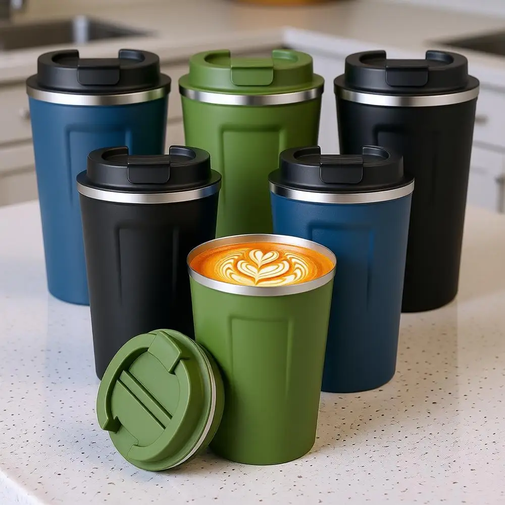 

12oz Double Wall Insulated Coffee Cups Bulk with Lid Vacuum Stainless Steel Leak Proof Reusable Portable Tumblers for Cold and H