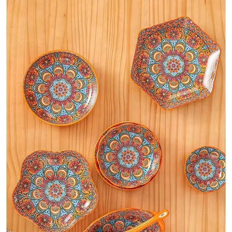 Ceramic Tableware Set Rice Bowl Serving Plate Creative Cutlery Soup Plate Noodle Handle Bowl Sauce Dish Steak Salad Fruit Plate