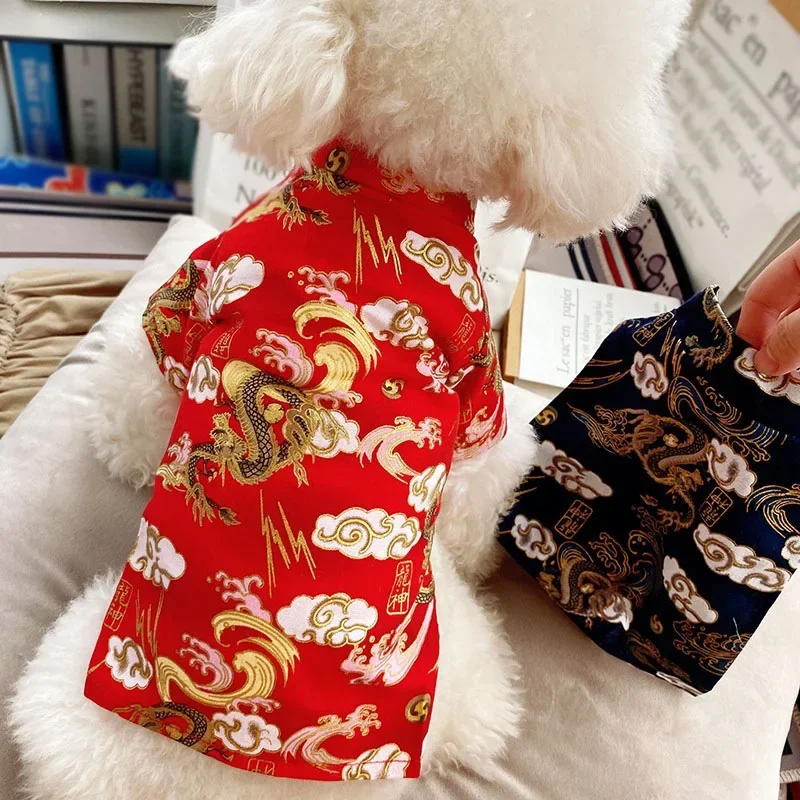 Pet Dog Clothes Chinese New Year Tang Suit Autumn Winter Small Medium Dog Cats Traditional Festival Coat Pet Dogs Puppy Clothes