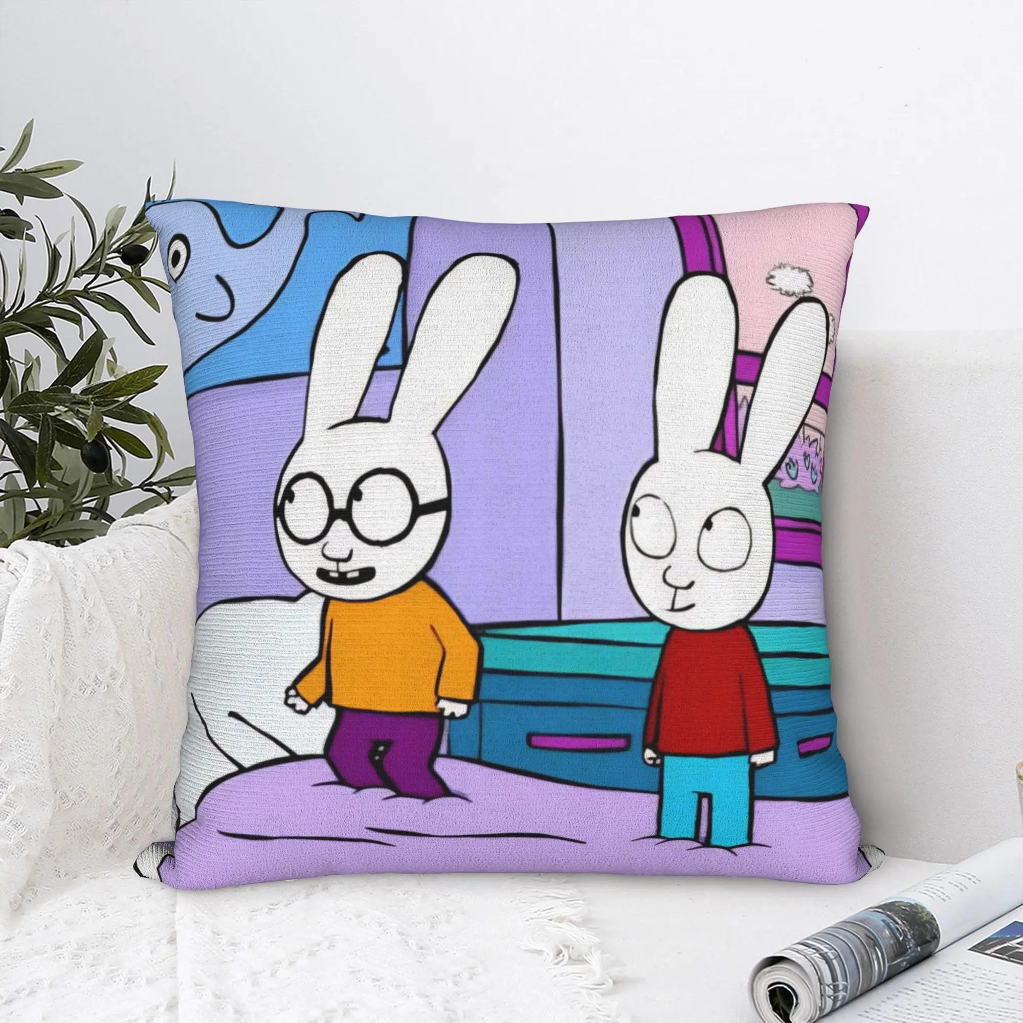 Bunny Cartoon Simons Super Rabbit Square Pillowcases Polyester Bed Car  Cushion Cover Cool Home Decoration Pillowcase 40*40