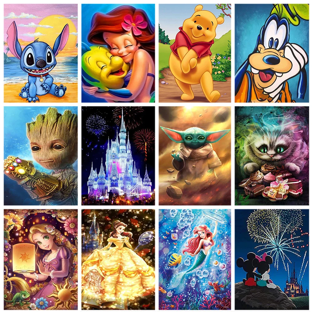 Disney 5D DIY Diamond Painting Cartoon Castle Princess Embroidery Animal Lilo Stitch Full Round Mosaic Kit Hobbies Home Decor