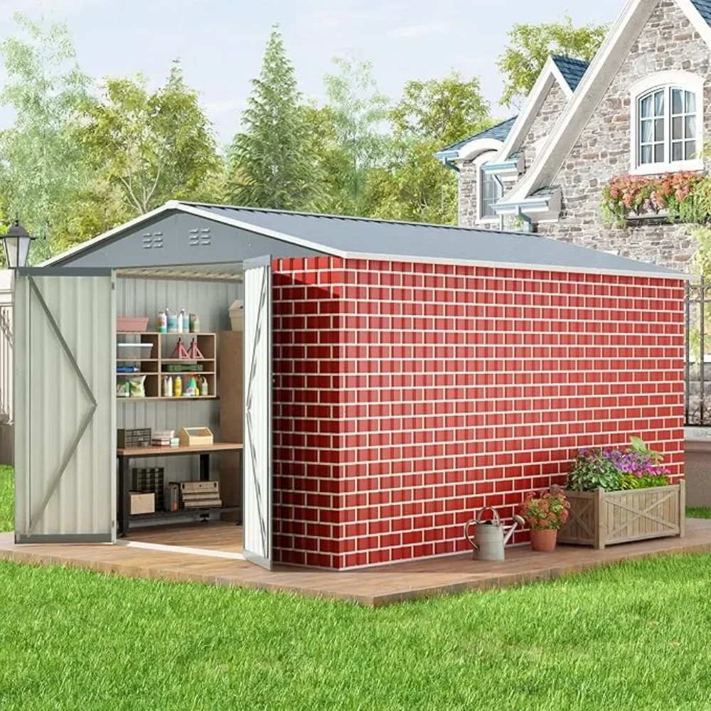 

Outdoor Storage Shed, Metal Sheds with Updated Frame Structure and Lockable Doors, Garden Tool Shed, 8X12 FT