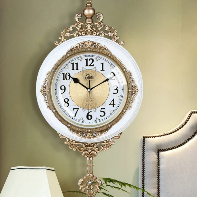 Retro European Style Wall Clock Watch Living Room Mute Pendulum Clock Elegant Taste Family Gift Art Decoration