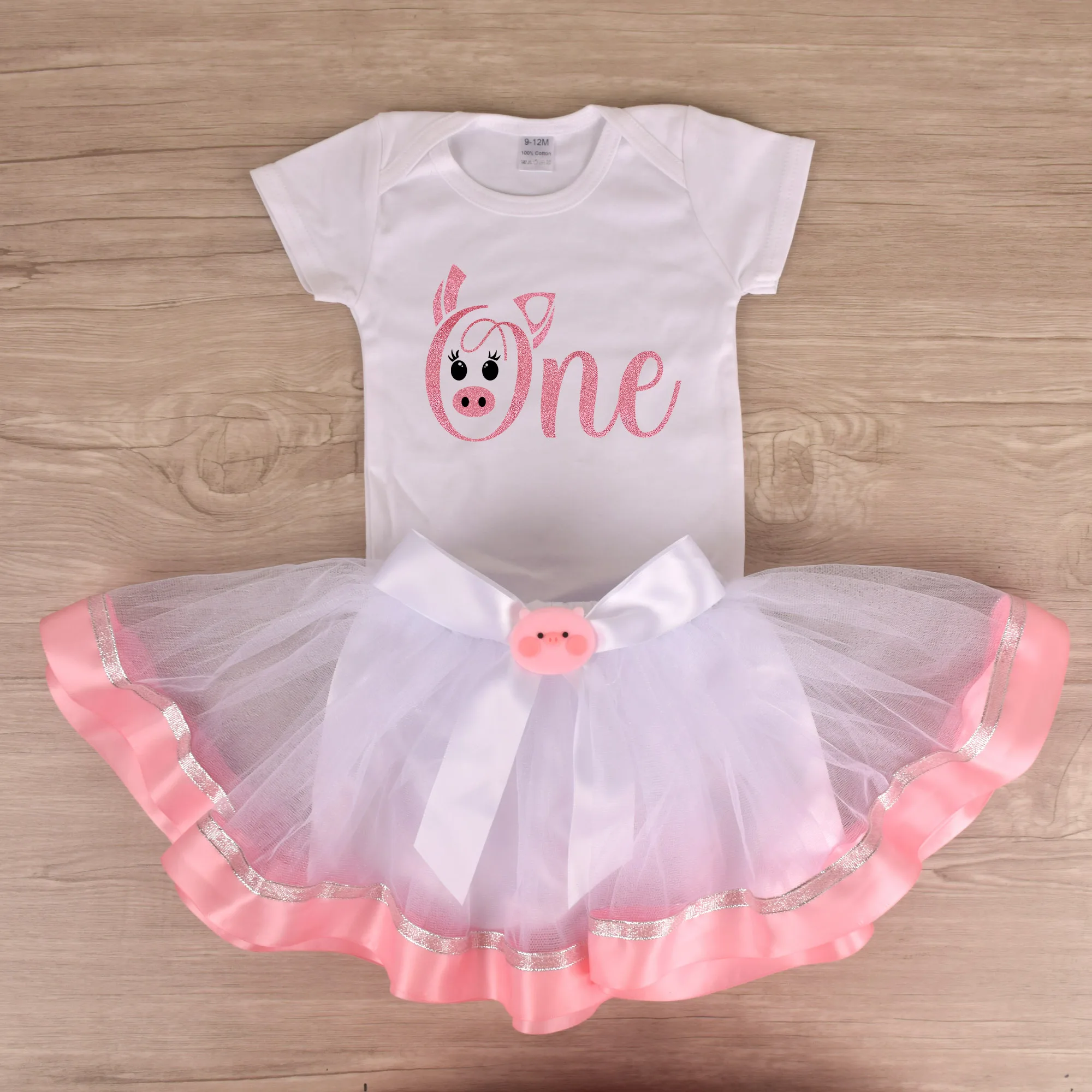 Baby girl pink pig Birthday Tutu outfit Girls 1st Birthday Party costume Toddler Photo Props Cake Smash Kids Cosplay Tutu